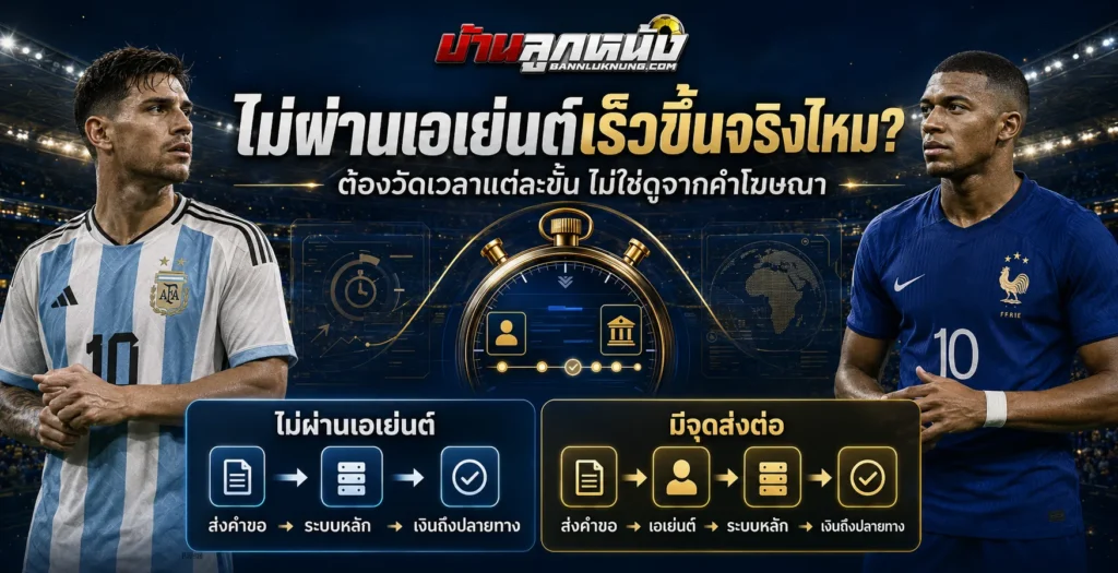 เว็บพนันบอลออนไลน์ไม่ผ่านเอเย่นต์ ฝากถอนเร็วขึ้นจริงไหม เปรียบเทียบเวลาแต่ละขั้น